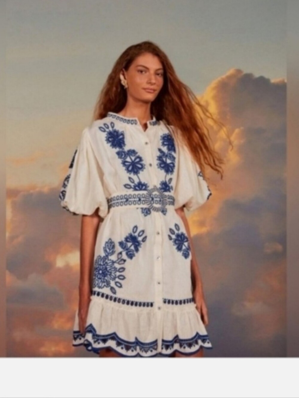 Farm Rio White Richelieu Linen Minidress - Picture 2 of 4